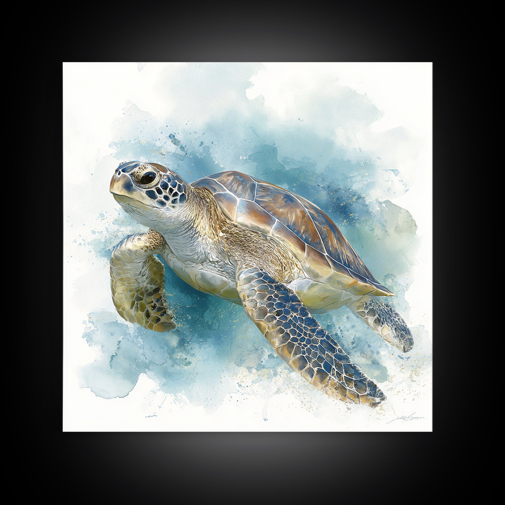 Sea Turtle Near Tropical Reef Canvas Print, Tropical Art, Bird Art, Living Room Decor, Watercolor Art, Tropic, Whimsical Art, TRO-1x1-19