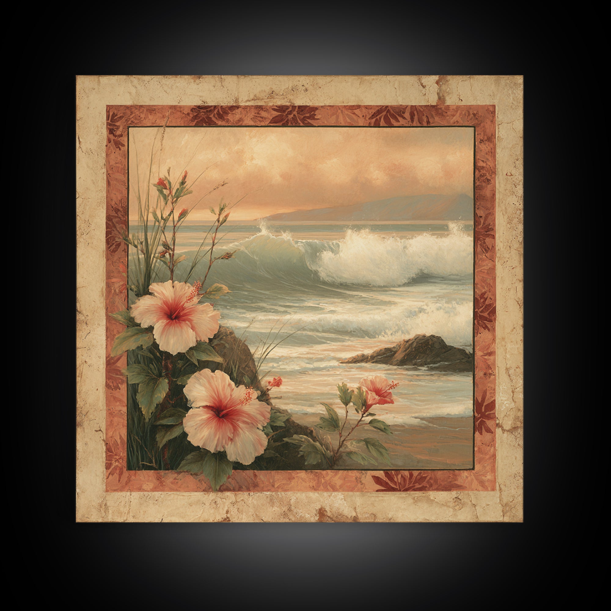 Sunset Surf Scene Canvas Print, Tropical Art, Beach Decor, Living Room Decor, Oil Painting, Tropic, Fine Art Print, TRO-1x1-22