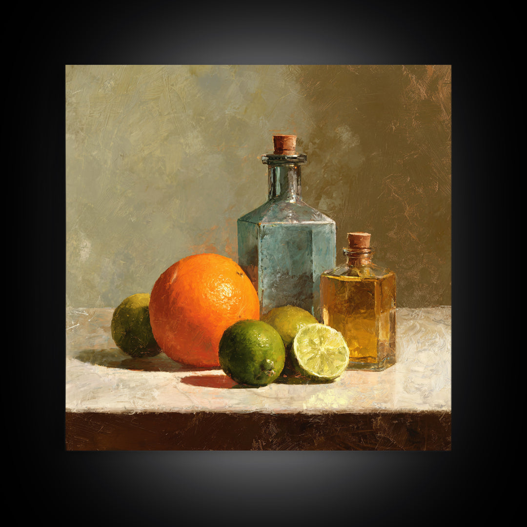 Bright Papaya and Lime Still Life Framed Canvas Print, Tropical Art, Downloadable Prints, Living Room Decor, Watercolor Art, TRO-1x1-24