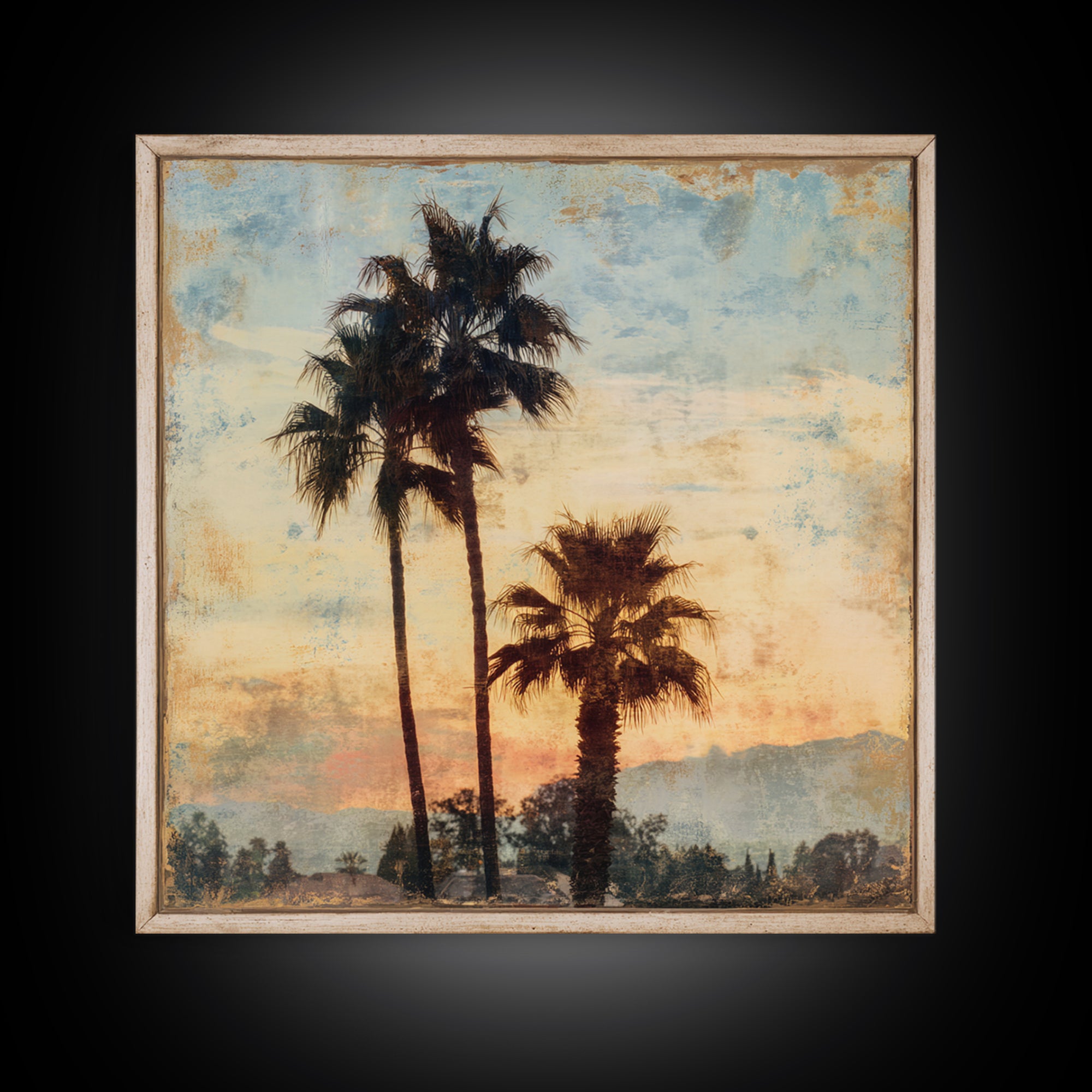 Palm Tree Silhouettes Framed Canvas Print, Tropical Art, Digital Art, Living Room Decor, Oil Painting, Tropic, Watercolor Art, TRO-1x1-28