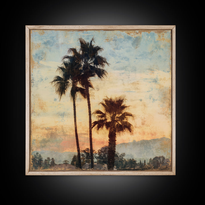Palm Tree Silhouettes Framed Canvas Print, Tropical Art, Digital Art, Living Room Decor, Oil Painting, Tropic, Watercolor Art, TRO-1x1-28