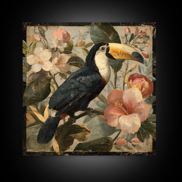 Toucans Surrounded by Bright Jungle Flowers Canvas Print, Tropical Art, Printable Art, Living Room Decor, Fine Art, Tropic, TRO-1x1-3