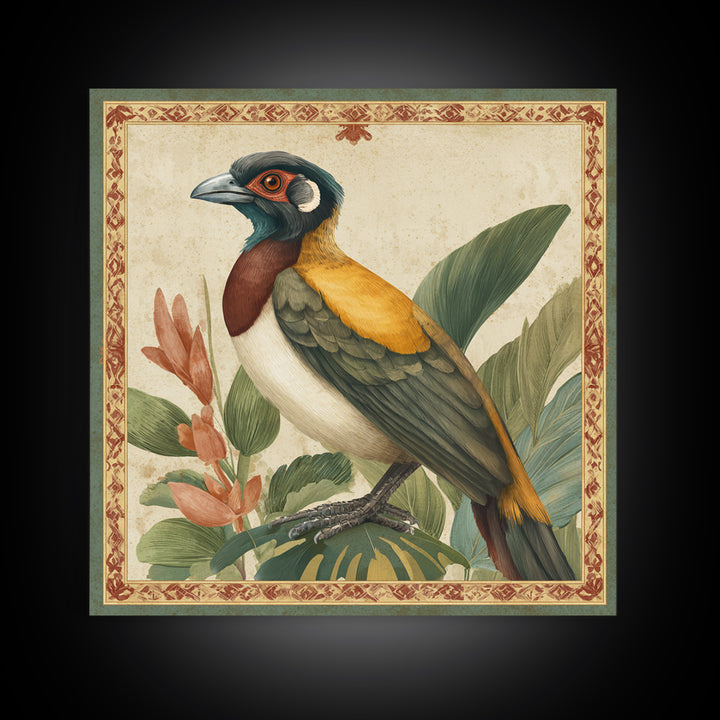Colorful Jungle Bird Pattern Framed Canvas Print, Tropical Art, Digital Print, Living Room Decor, Tropic, Downloadable Prints, TRO-1x1-44