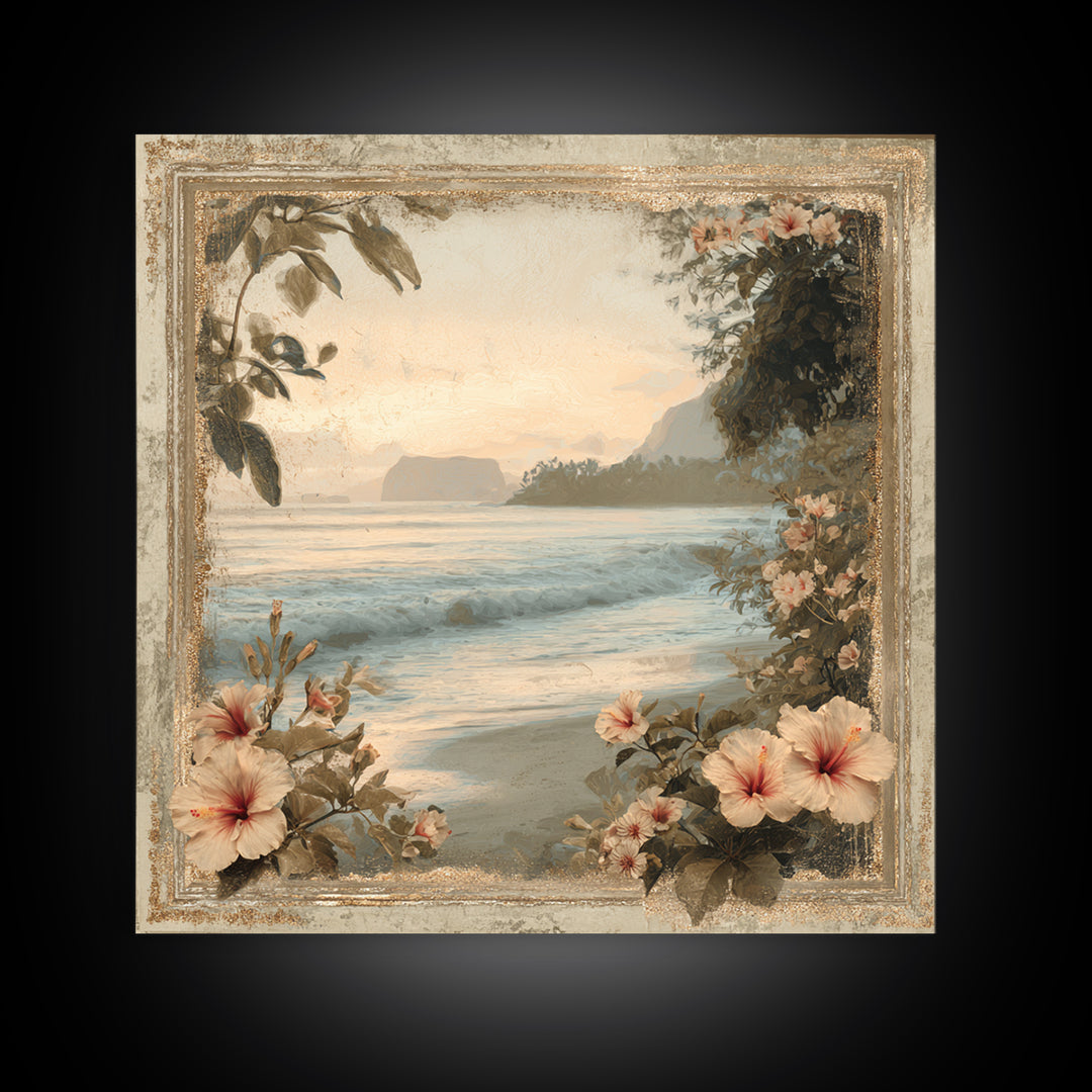 Sunset Surf Scene Framed Canvas Print, Tropical Art, Gallery Wall Art, Living Room Decor, Fine Art, Tropic, Textured Painting, TRO-1x1-46