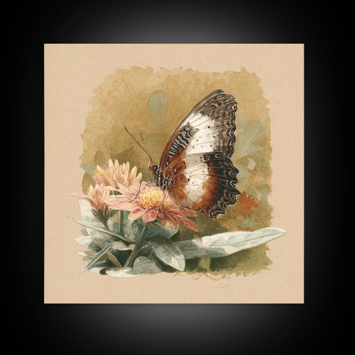 Tropical Butterfly and Flower Study Framed Canvas Print, Tropical Art, Set of 3 Prints, Living Room Decor, Fine Art, Tropic, TRO-1x1-47