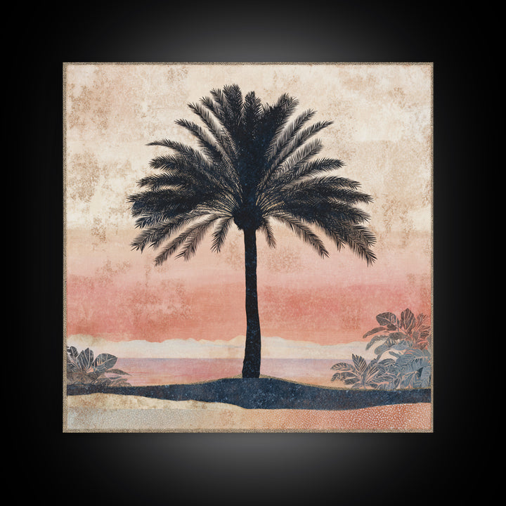 Palm Tree Silhouettes Framed Canvas Print, Tropical Art, Abstract Painting, Living Room Decor, Fine Art, Tropic, Gallery Decor, TRO-1x1-52