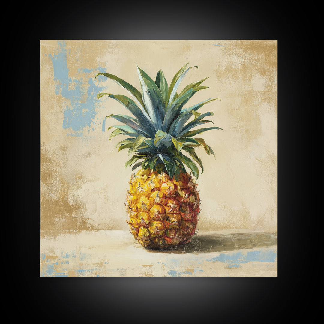 Pineapple and Palm Still Life Framed Canvas Print, Tropical Art, Downloadable Prints, Living Room Decor, Watercolor Art, Tropic, TRO-1x1-6