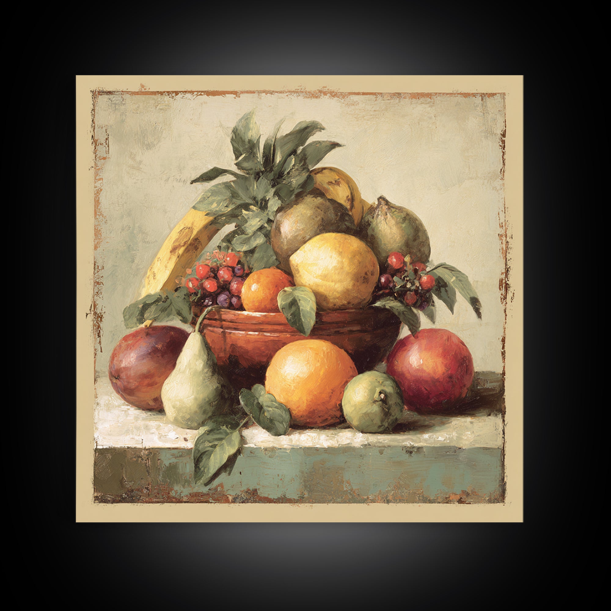 Tropical Fruit Market Arrangement Framed Canvas Print, Tropical Art, Neutral Decor, Living Room Decor, Fine Art, Tropic, TRO-1x1-63