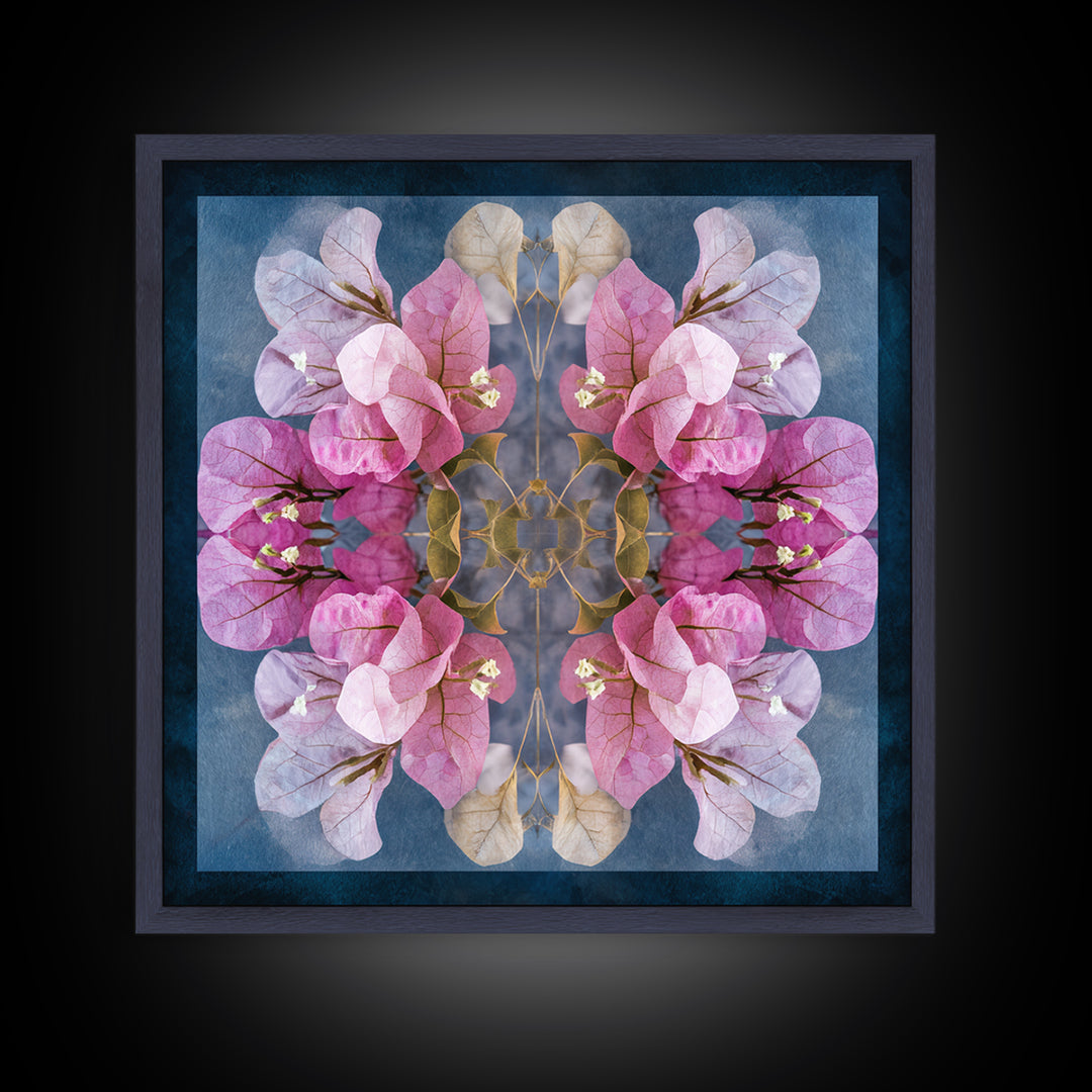 Pink Bougainvillea over White Wall Framed Canvas Print, Tropical Art, Abstract Painting, Living Room Decor, Fine Art, Tropic, TRO-1x1-64
