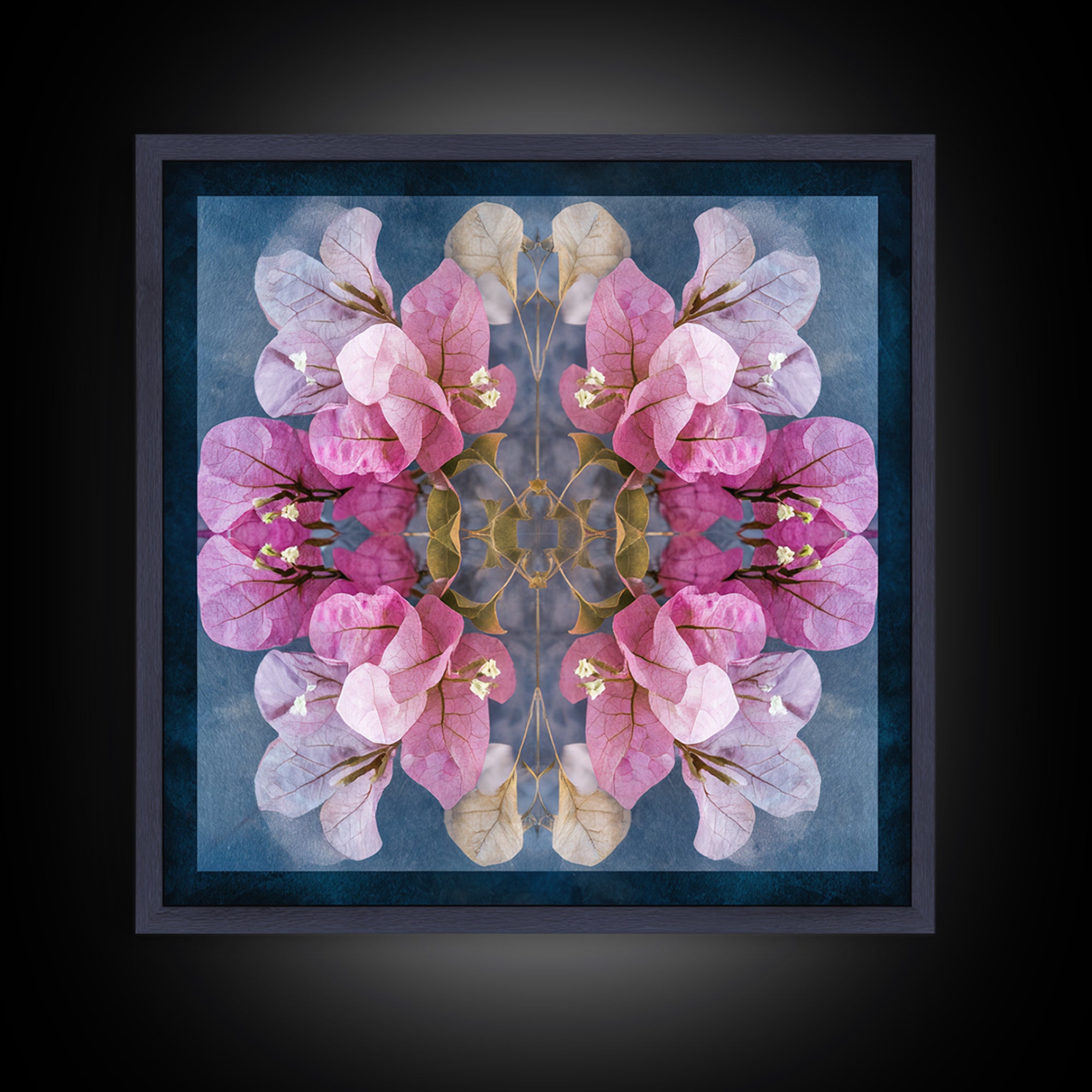 Pink Bougainvillea over White Wall Framed Canvas Print, Tropical Art, Abstract Painting, Living Room Decor, Fine Art, Tropic, TRO-1x1-64