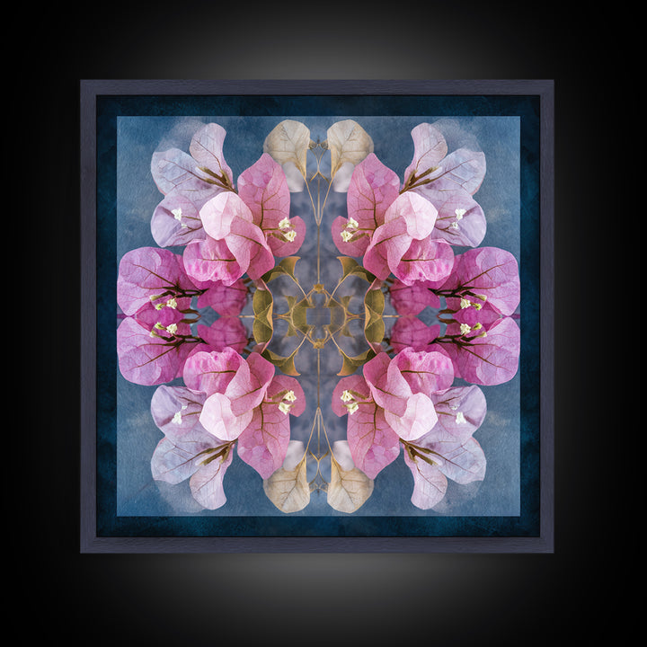 Pink Bougainvillea over White Wall Framed Canvas Print, Tropical Art, Abstract Painting, Living Room Decor, Fine Art, Tropic, TRO-1x1-64