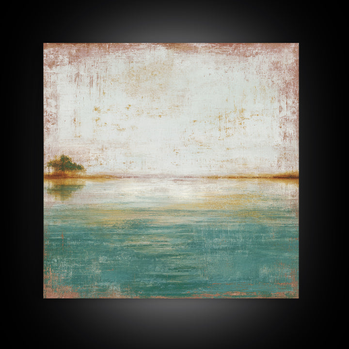 Tropical Lagoon with Turquoise Water Framed Canvas Print, Tropical Art, Pink Wall Art, Living Room Decor, Fine Art, Tropic, TRO-1x1-7