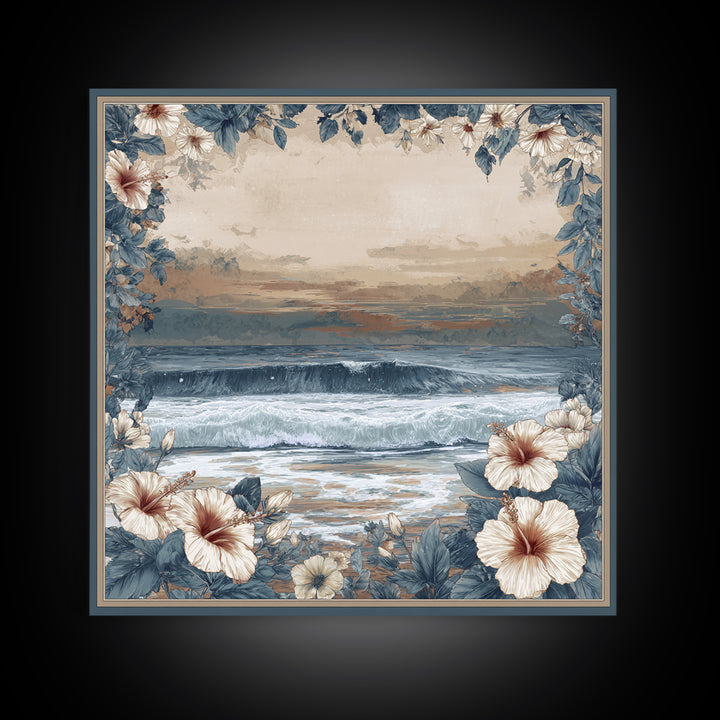 Sunset Surf Scene Framed Canvas Print, Tropical Art, Gallery Wall Art, Living Room Decor, Fine Art, Tropic, Textured Painting, TRO-1x1-70
