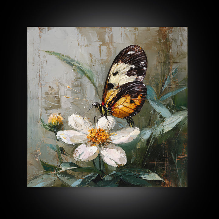 Tropical Butterfly and Flower Study Framed Canvas Print, Tropical Art, Whimsical Art, Living Room Decor, Watercolor Art, Tropic, TRO-1x1-71