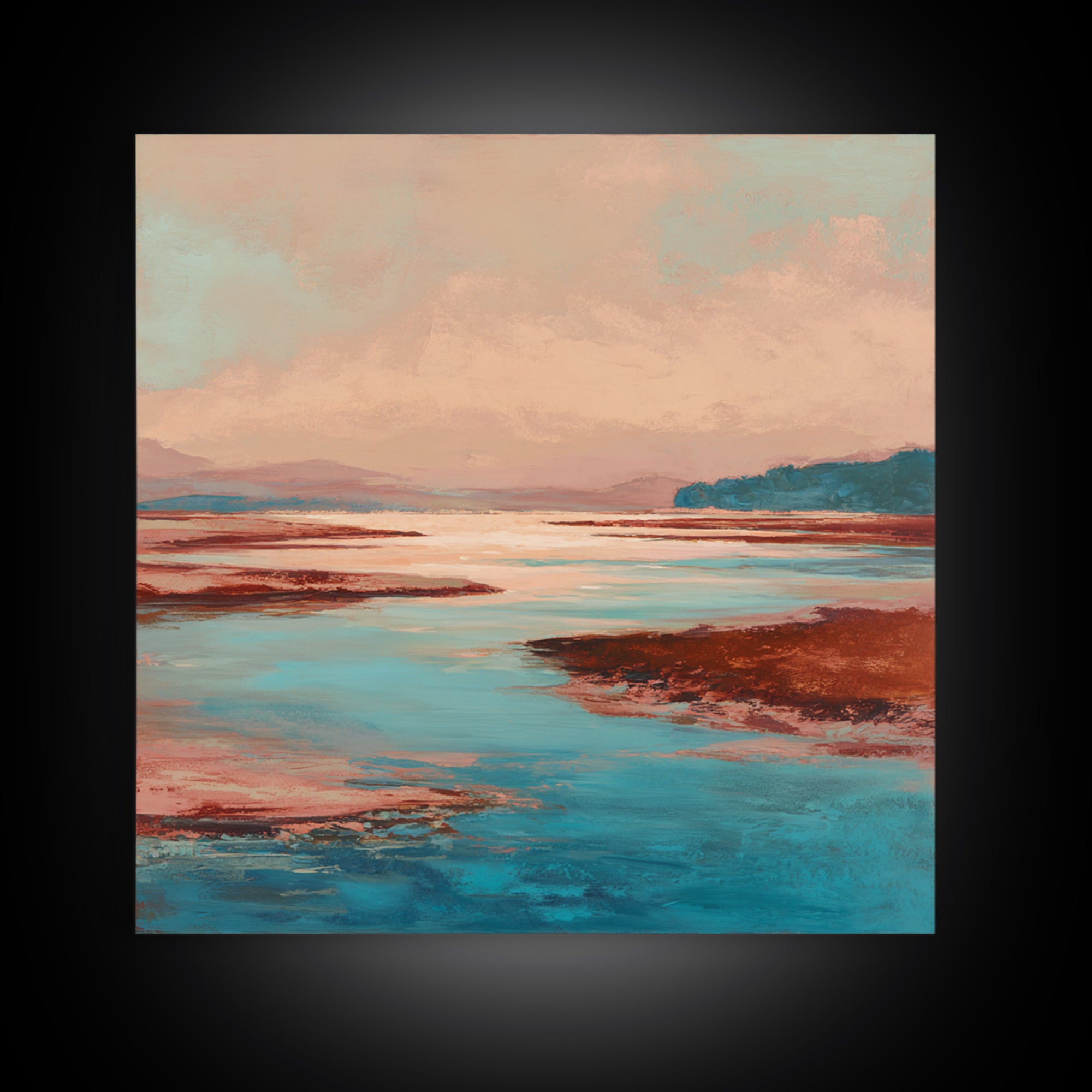 Tropical Lagoon with Turquoise Water Framed Canvas Print, Tropical Art, Boho Decor, Living Room Decor, Oil Painting, Tropic, TRO-1x1-79