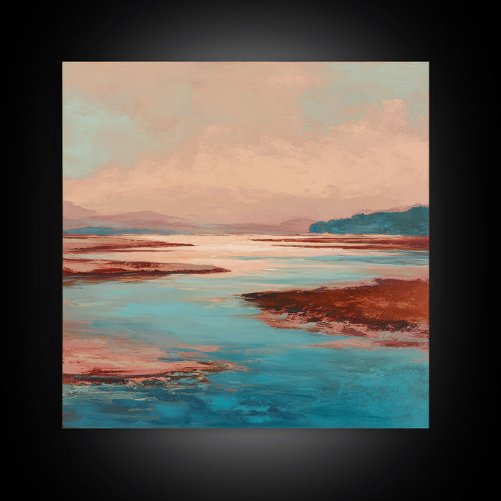 Tropical Lagoon with Turquoise Water Framed Canvas Print, Tropical Art, Boho Decor, Living Room Decor, Oil Painting, Tropic, TRO-1x1-79