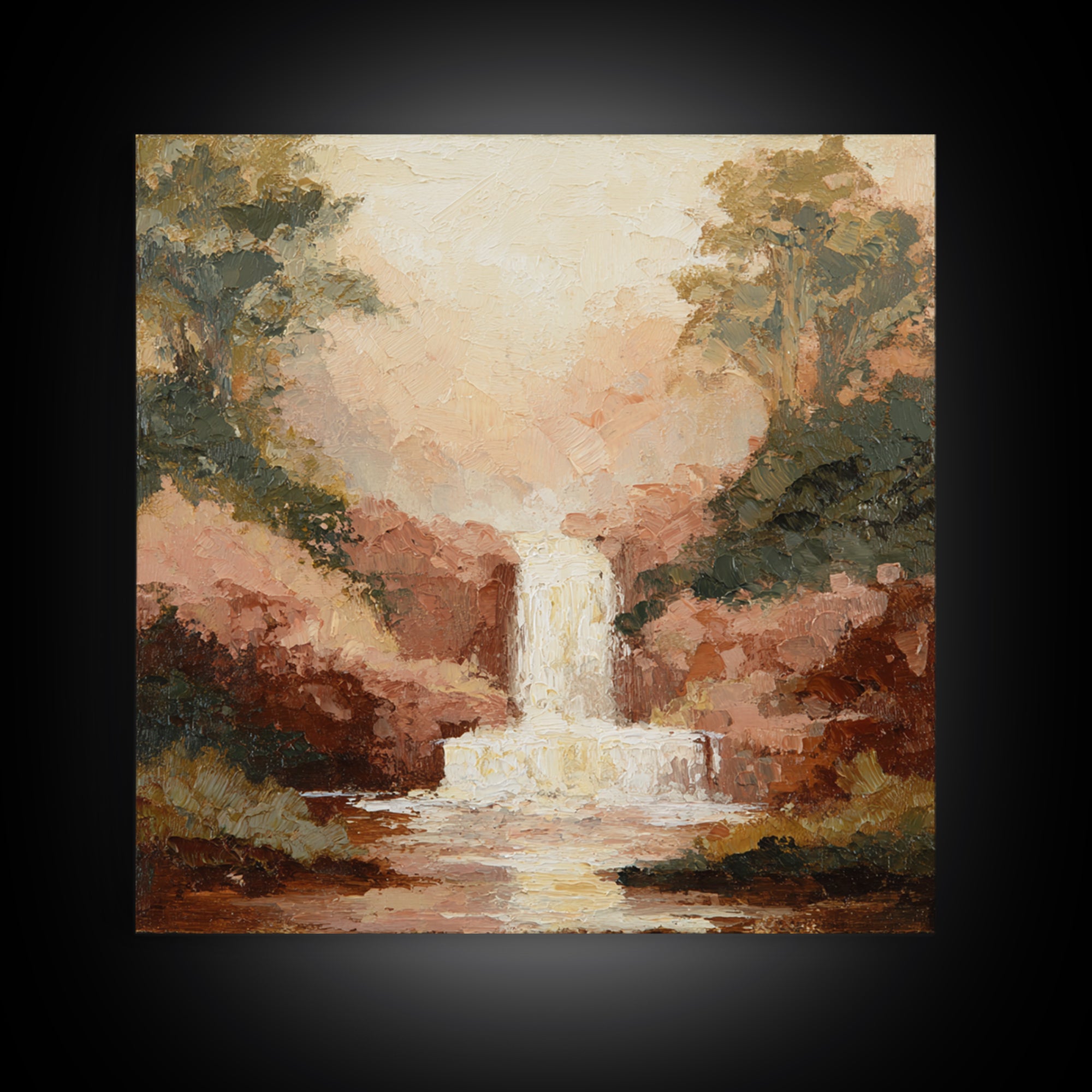 Jungle Waterfall with Misty Light Canvas Print, Tropical Art, Minimalist Decor, Living Room Decor, Fine Art, Tropic, TRO-1x1-85
