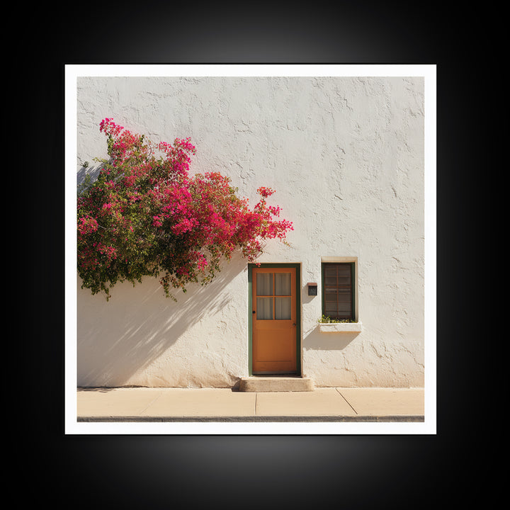 Pink Bougainvillea over White Wall Framed Canvas Print, Tropical Art, Minimalist Decor, Living Room Decor, Fine Art, Tropic, TRO-1x1-88