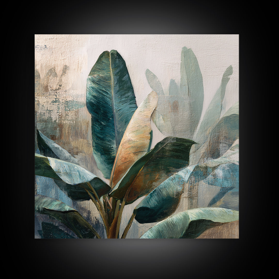 Banana Leaves Layered Canvas Print, Tropical Art, Statement Artwork, Living Room Decor, Fine Art, Tropic, Digital Prints, TRO-1x1-9