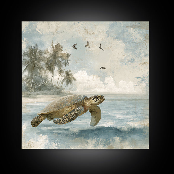 Sea Turtle Near Tropical Reef Canvas Print, Tropical Art, Room Decor, Living Room Decor, Fine Art, Tropic, Printable, TRO-1x1-91