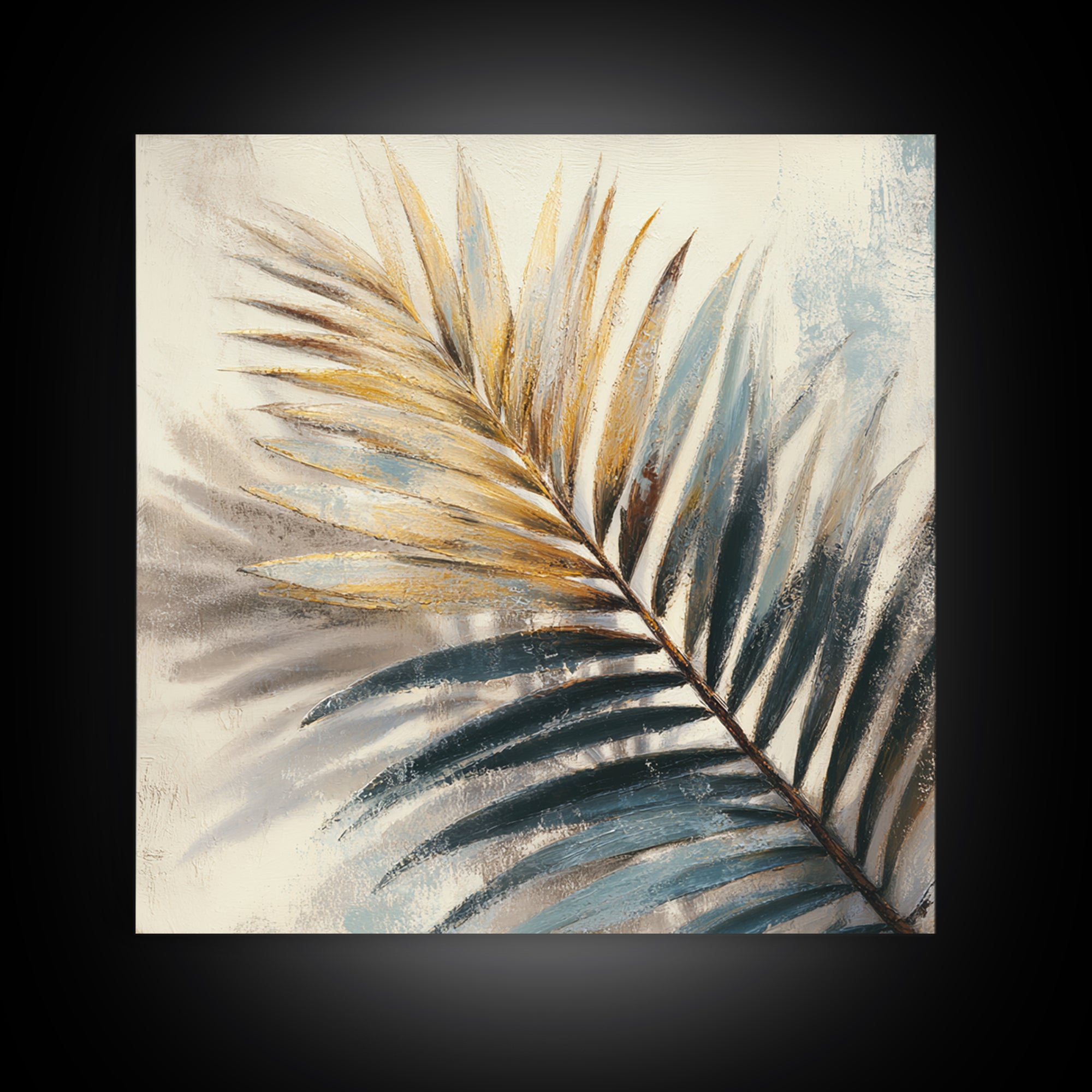 Rain Soaked Palm Leaf Closeup Framed Canvas Print, Tropical Art, Wall Art, Living Room Decor, Watercolor Art, Tropic, TRO-1x1-93