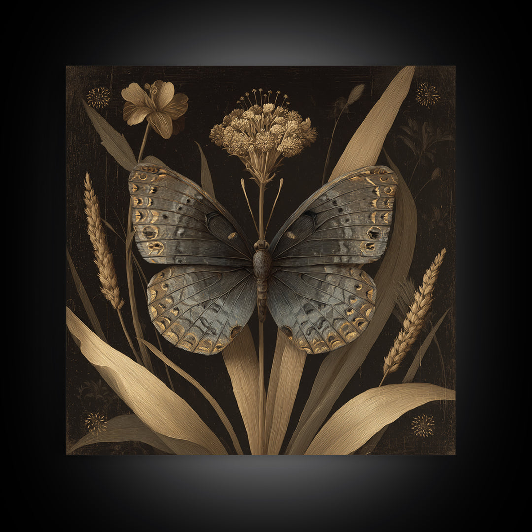 Tropical Butterfly and Flower Study Canvas Print, Tropical Art, Fine Art Print, Living Room Decor, Watercolor Art, Tropic, TRO-1x1-95