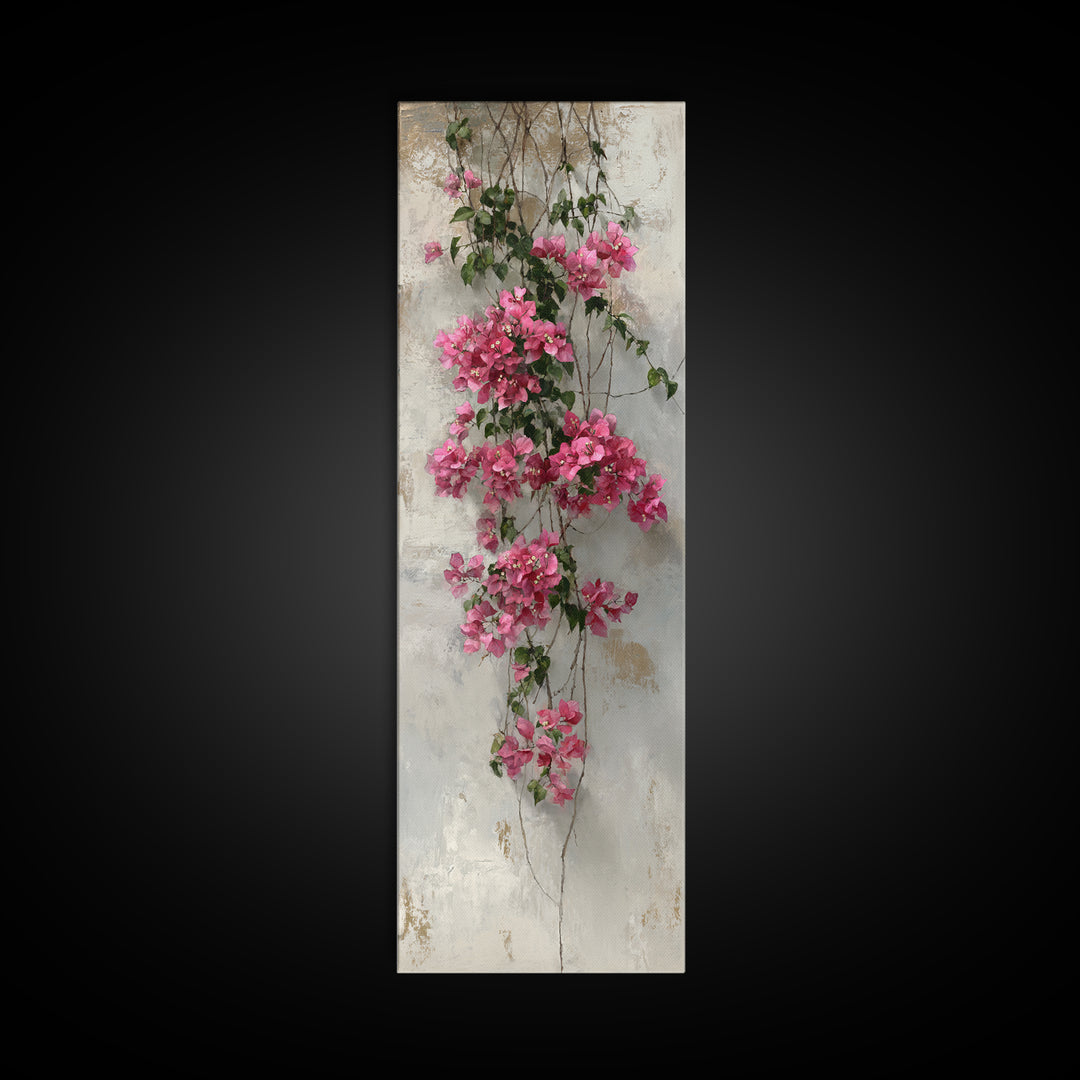 Pink Bougainvillea over White Wall Canvas Print, Tropical Art, Gallery Wall Art, Living Room Decor, Fine Art, Tropic, TRO-1x3-100