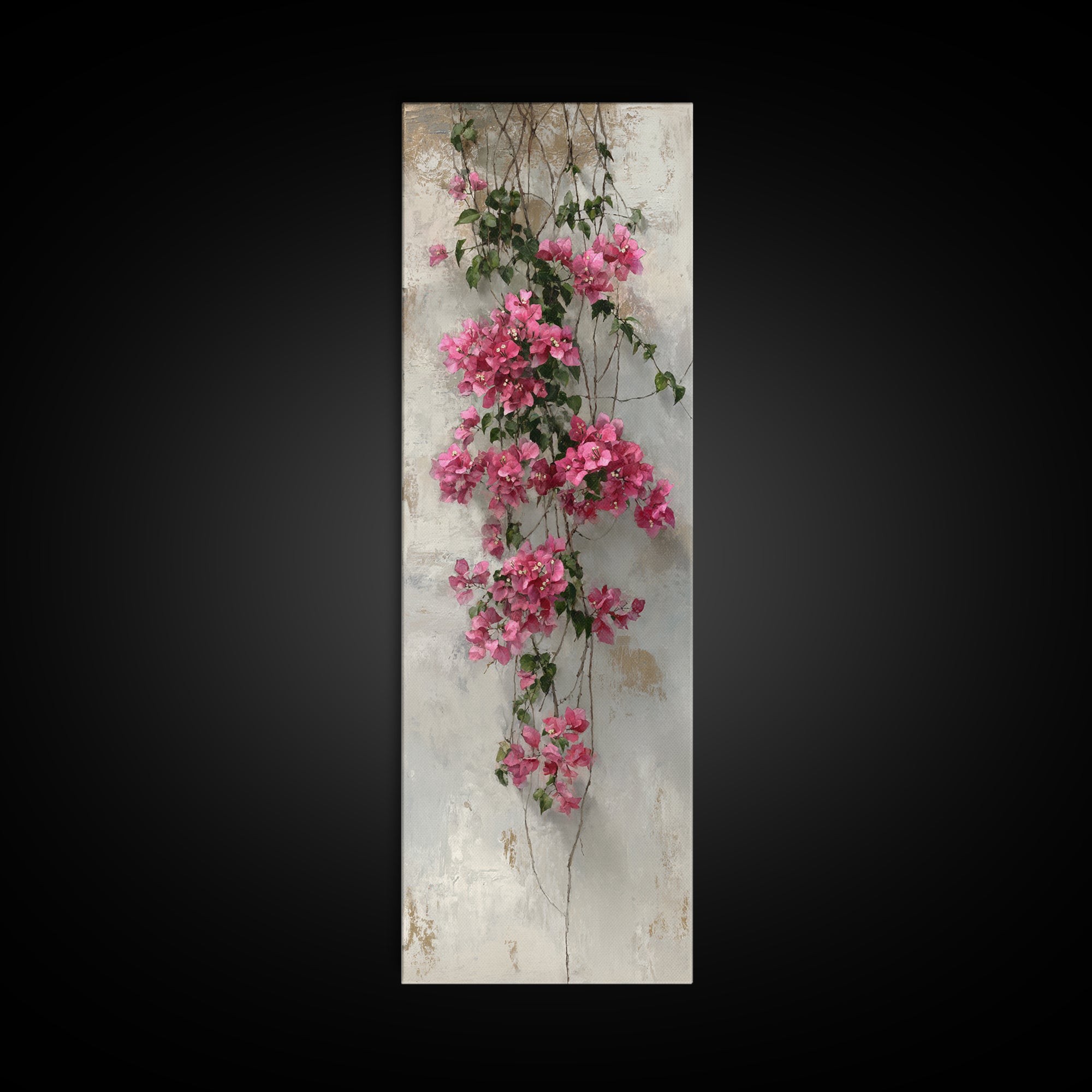Pink Bougainvillea over White Wall Canvas Print, Tropical Art, Gallery Wall Art, Living Room Decor, Fine Art, Tropic, TRO-1x3-100
