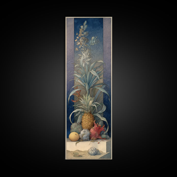 Pineapple and Palm Still Life Canvas Print, Tropical Art, Neutral Decor, Living Room Decor, Fine Art, Tropic, Home Decor, TRO-1x3-18
