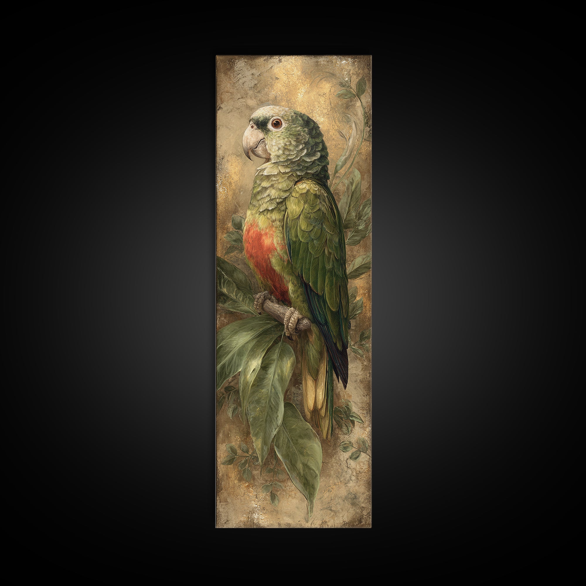 Parrot Portrait with Emerald Feathers Framed Canvas Print, Tropical Art, Wall Decor, Living Room Decor, Fine Art, Tropic, TRO-1x3-20