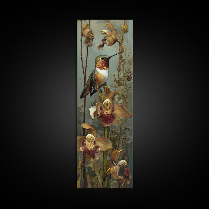 Orchid and Hummingbird Composition Canvas Print, Tropical Art, Gallery Wall Art, Living Room Decor, Fine Art, Tropic, TRO-1x3-22