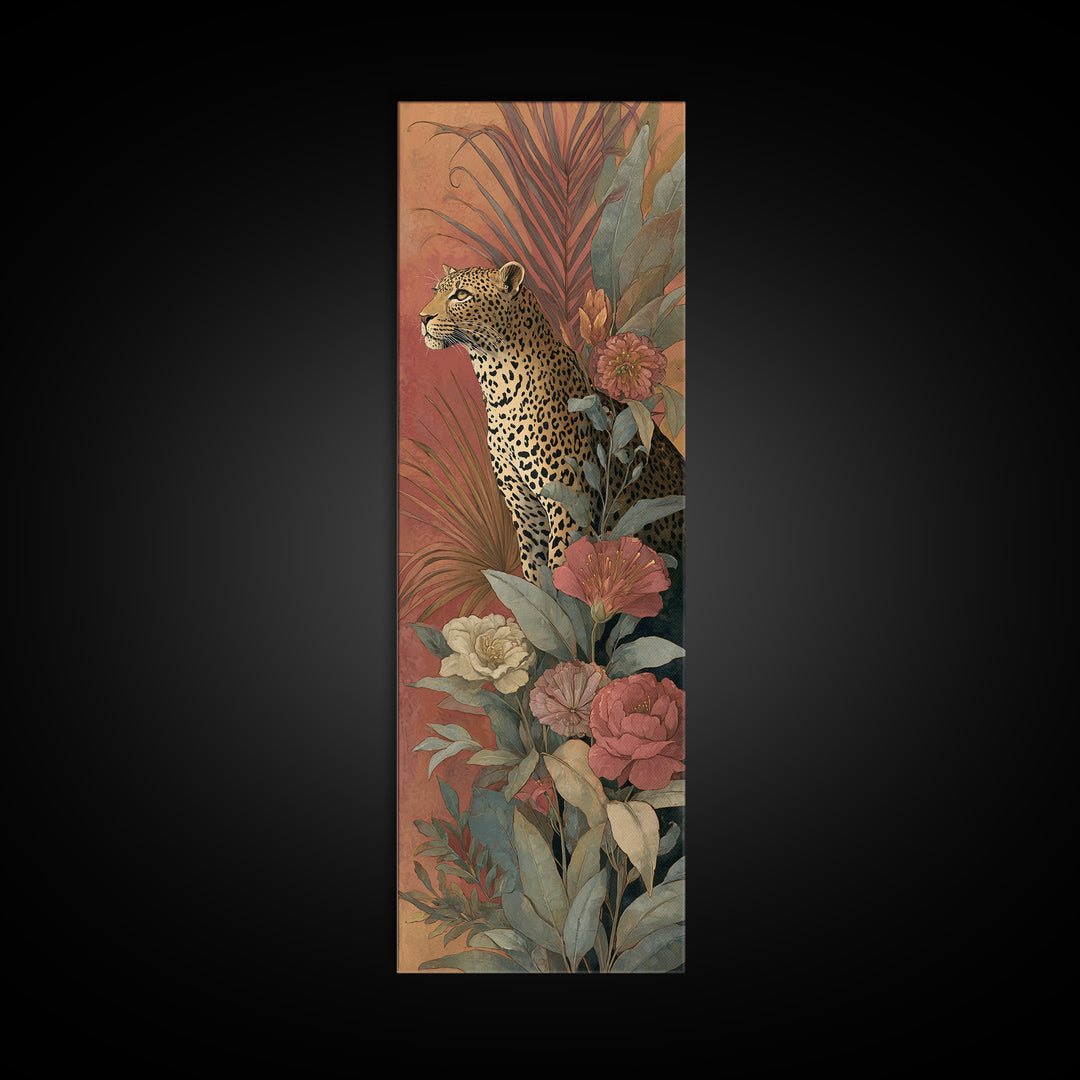 Leopard Hidden Among Palm Leaves Canvas Print, Tropical Art, Whimsical Art, Living Room Decor, Fine Art, Tropic, TRO-1x3-26