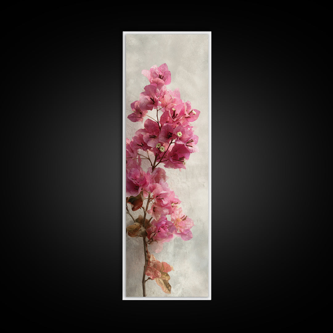 Pink Bougainvillea over White Wall Canvas Print, Tropical Art, Digital Prints, Living Room Decor, Tropic 328, Set of Prints, TRO-1x3-28