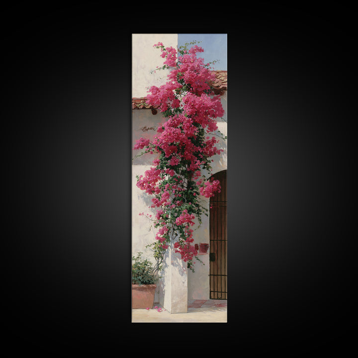 Pink Bougainvillea over White Wall Framed Canvas Print, Tropical Art, Minimalist Decor, Living Room Decor, Fine Art, Tropic, TRO-1x3-4