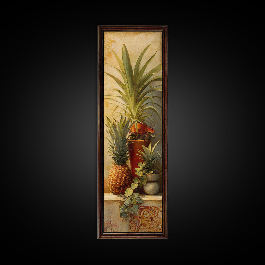Pineapple and Palm Still Life Canvas Print, Tropical Art, Neutral Decor, Living Room Decor, Fine Art, Tropic, Home Decor, TRO-1x3-42
