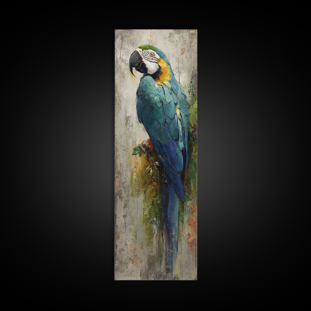 Parrot Portrait with Emerald Feathers Canvas Print, Tropical Art, Printable, Living Room Decor, Fine Art, Tropic, Coastal Decor, TRO-1x3-44