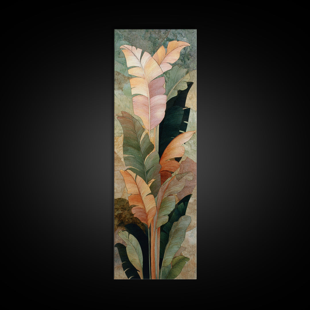 Banana Leaves Layered Framed Canvas Print, Tropical Art, Wall Art, Living Room Decor, Oil Painting, Tropic, Pink Wall Art, TRO-1x3-45