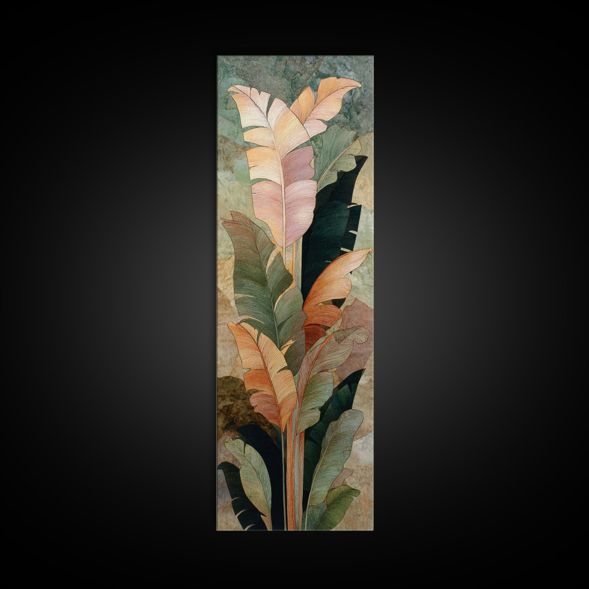 Banana Leaves Layered Framed Canvas Print, Tropical Art, Wall Art, Living Room Decor, Oil Painting, Tropic, Pink Wall Art, TRO-1x3-45