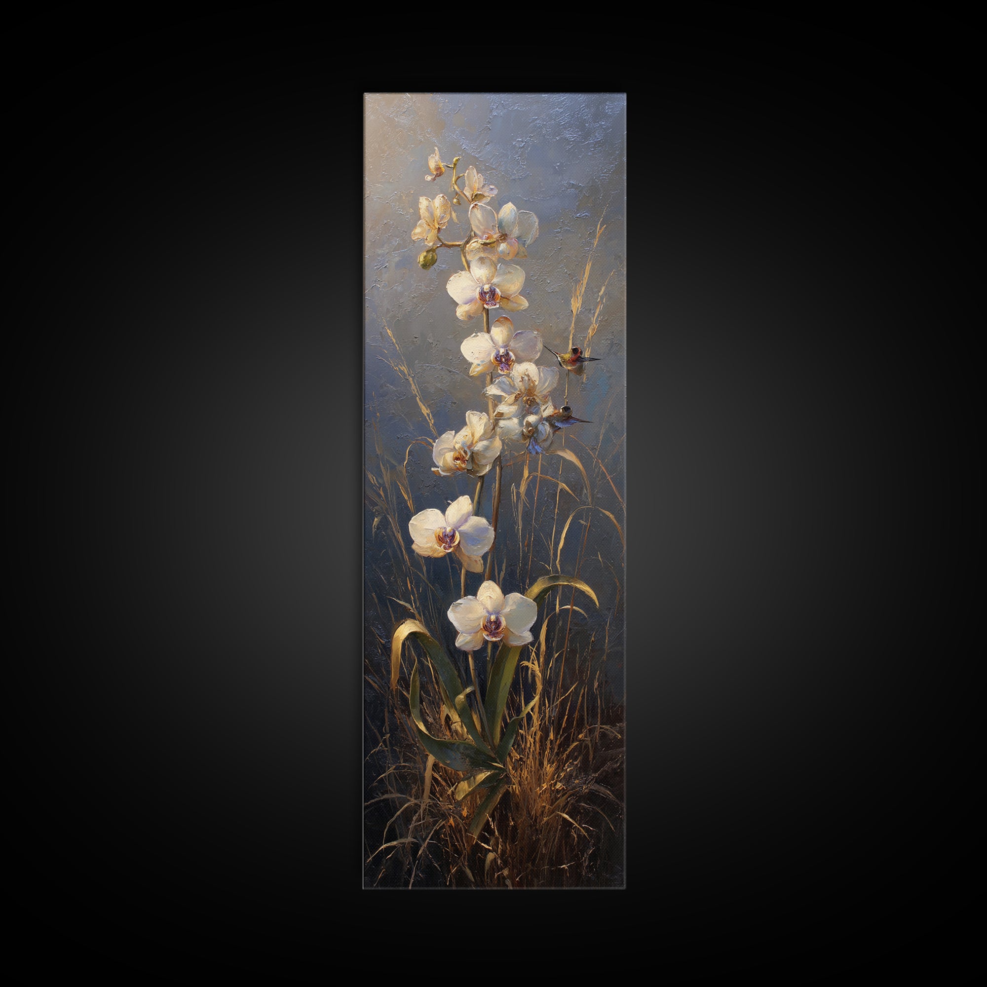 Orchid and Hummingbird Composition Framed Canvas Print, Tropical Art, Modern Decor, Living Room Decor, Fine Art, Tropic, TRO-1x3-46
