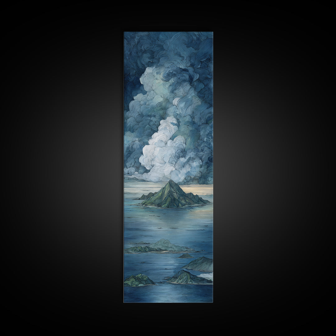 Island Volcano with Lush Foreground Canvas Print, Tropical Art, Fine Art Print, Living Room Decor, Tropic, Digital Prints, TRO-1x3-5