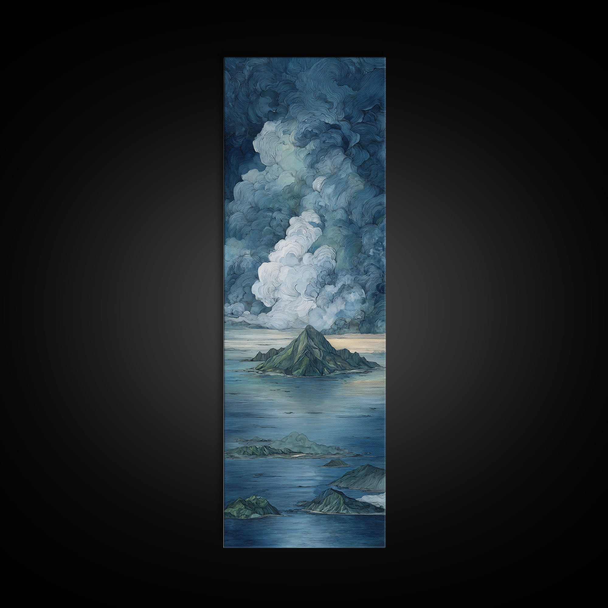 Island Volcano with Lush Foreground Canvas Print, Tropical Art, Fine Art Print, Living Room Decor, Tropic, Digital Prints, TRO-1x3-5