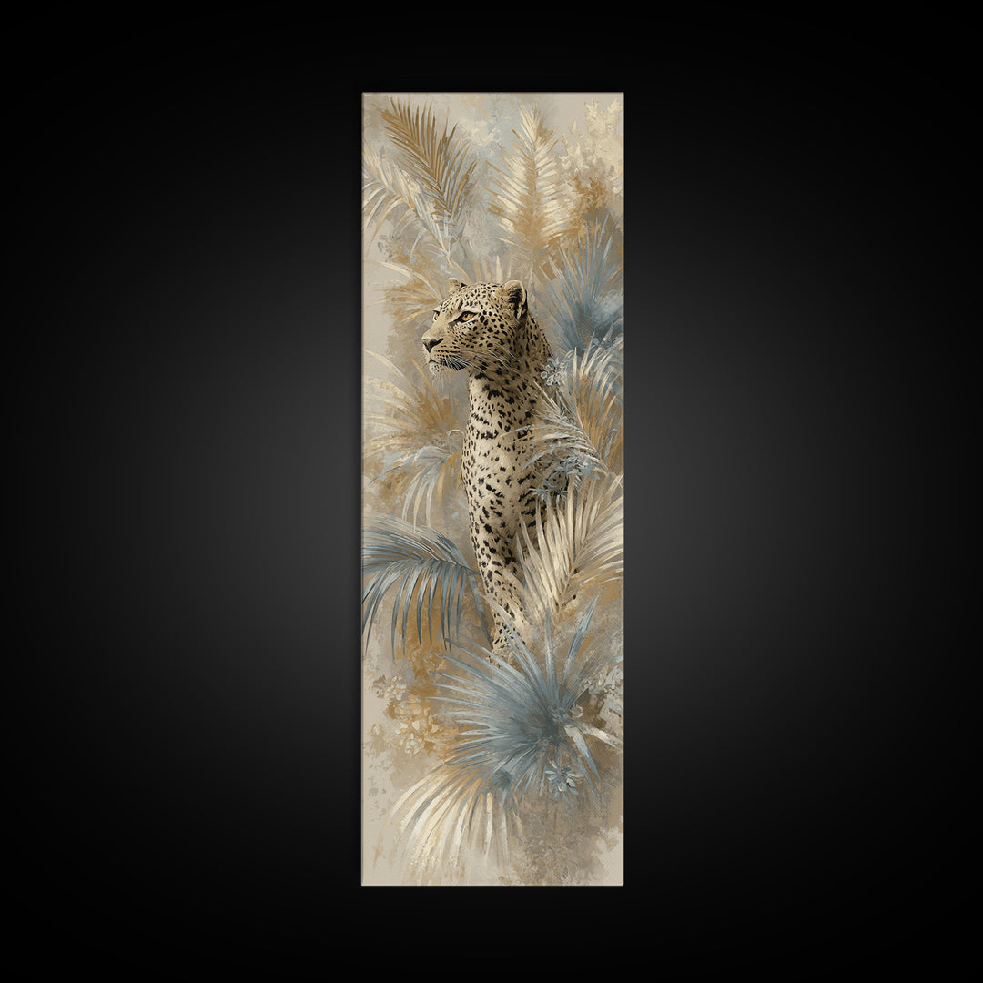Leopard Hidden Among Palm Leaves Framed Canvas Print, Tropical Art, Fine Art Print, Living Room Decor, Fine Art, Tropic, TRO-1x3-50