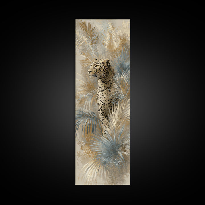 Leopard Hidden Among Palm Leaves Framed Canvas Print, Tropical Art, Fine Art Print, Living Room Decor, Fine Art, Tropic, TRO-1x3-50