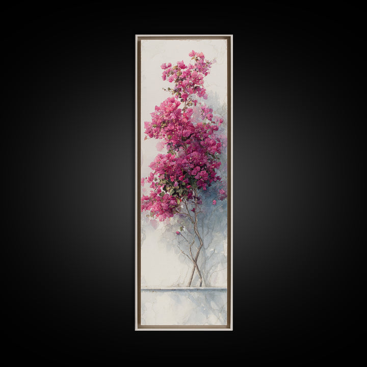 Pink Bougainvillea over White Wall Framed Canvas Print, Tropical Art, Wall Art Prints, Living Room Decor, Fine Art, Tropic, TRO-1x3-52
