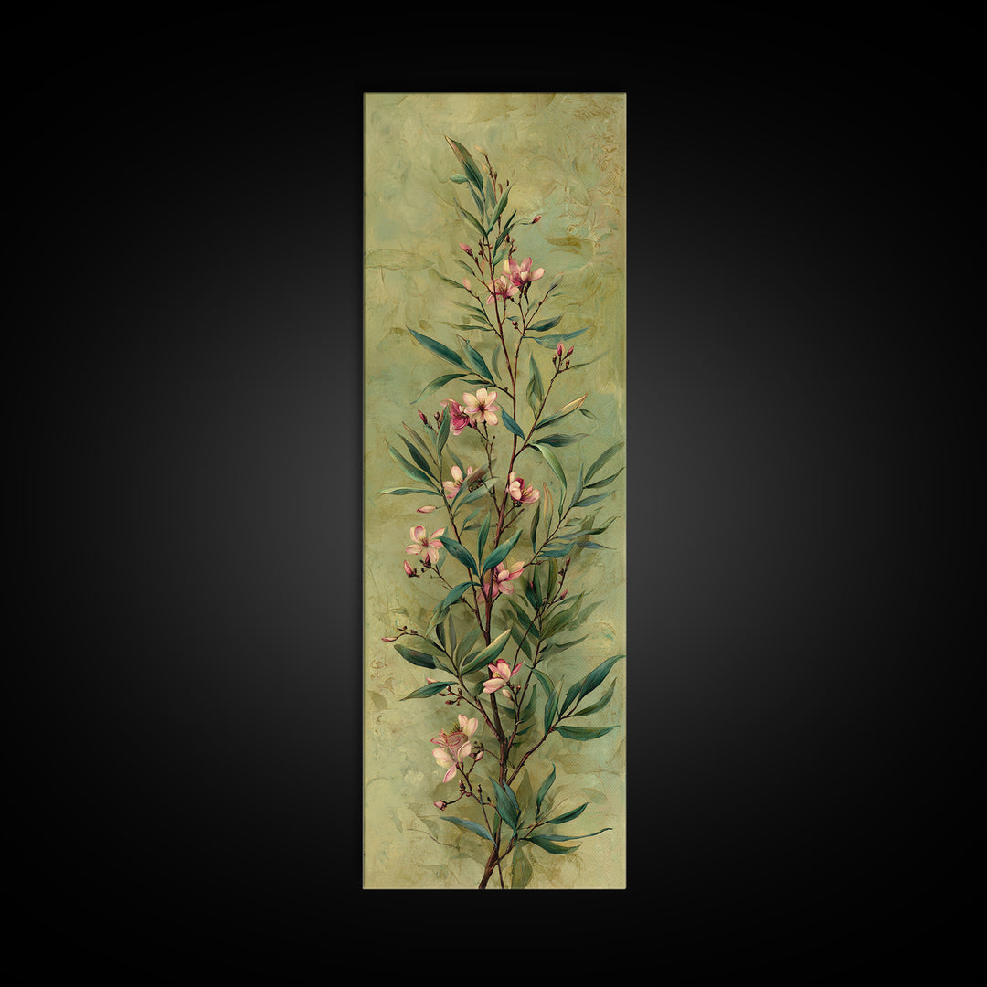 Mango Branch with Leaves and Flowers Framed Canvas Print, Tropical Art, Botanical Art, Living Room Decor, Watercolor Art, TRO-1x3-54
