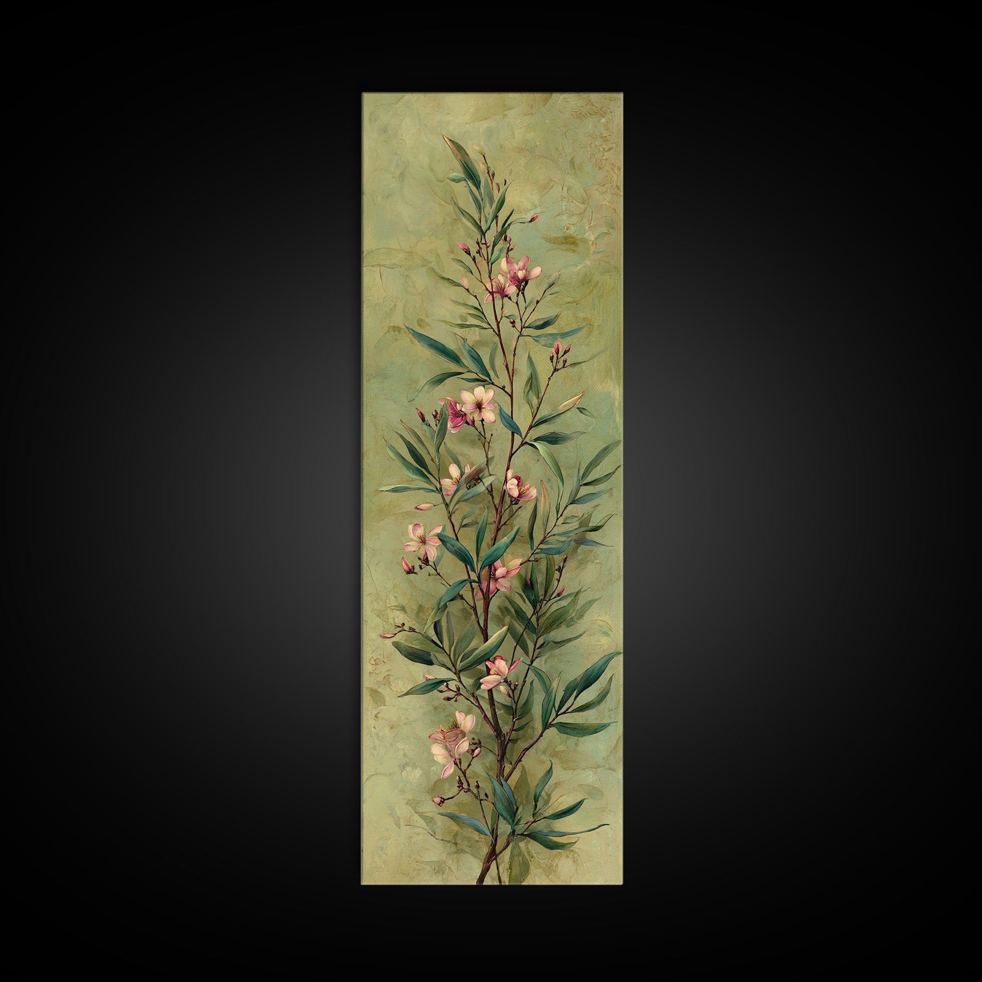 Mango Branch with Leaves and Flowers Framed Canvas Print, Tropical Art, Botanical Art, Living Room Decor, Watercolor Art, TRO-1x3-54
