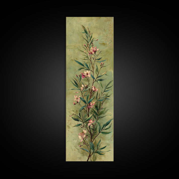 Mango Branch with Leaves and Flowers Framed Canvas Print, Tropical Art, Botanical Art, Living Room Decor, Watercolor Art, TRO-1x3-54