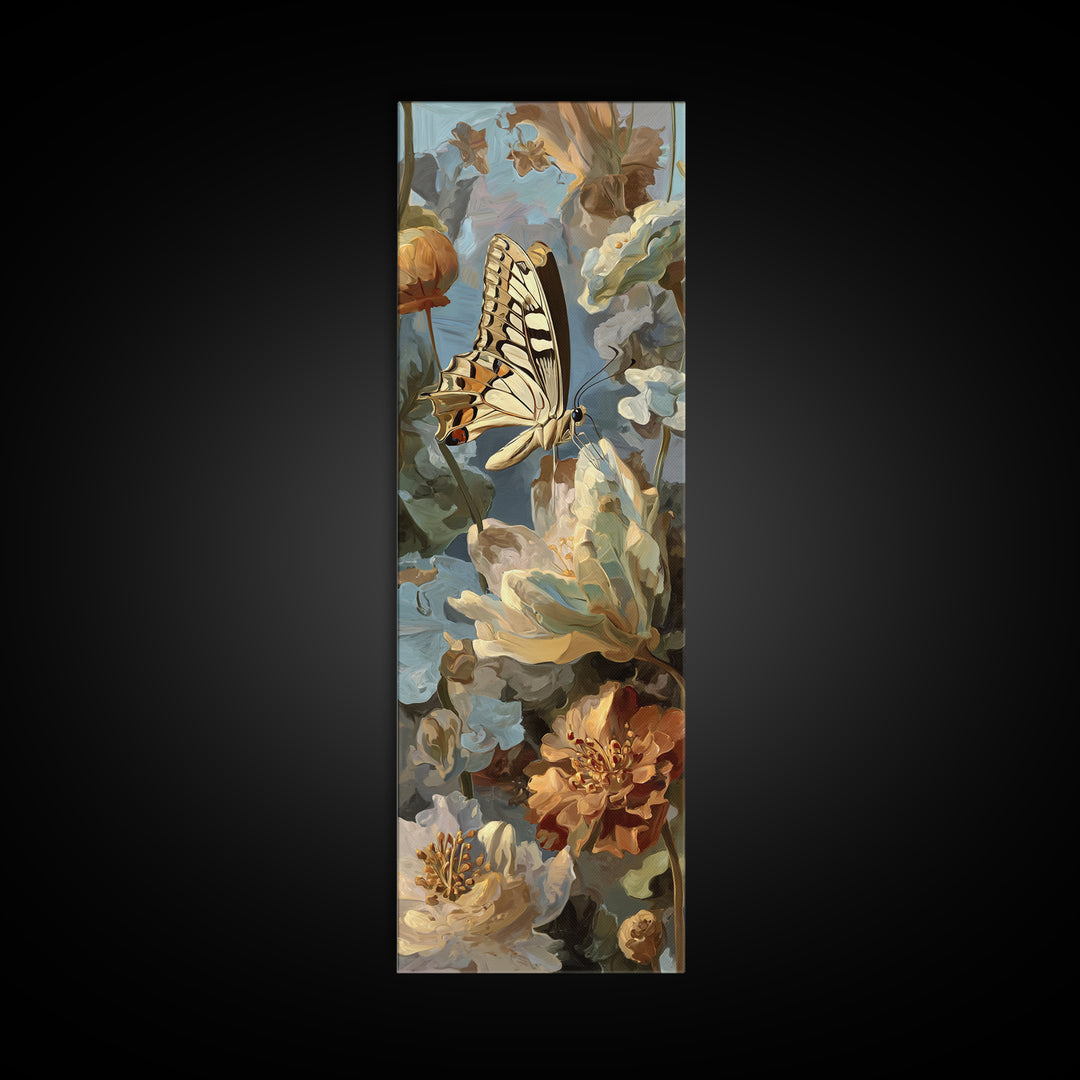 Tropical Butterfly and Flower Study Canvas Print, Tropical Art, Beach Wall Art, Living Room Decor, Oil Painting, Tropic, TRO-1x3-59