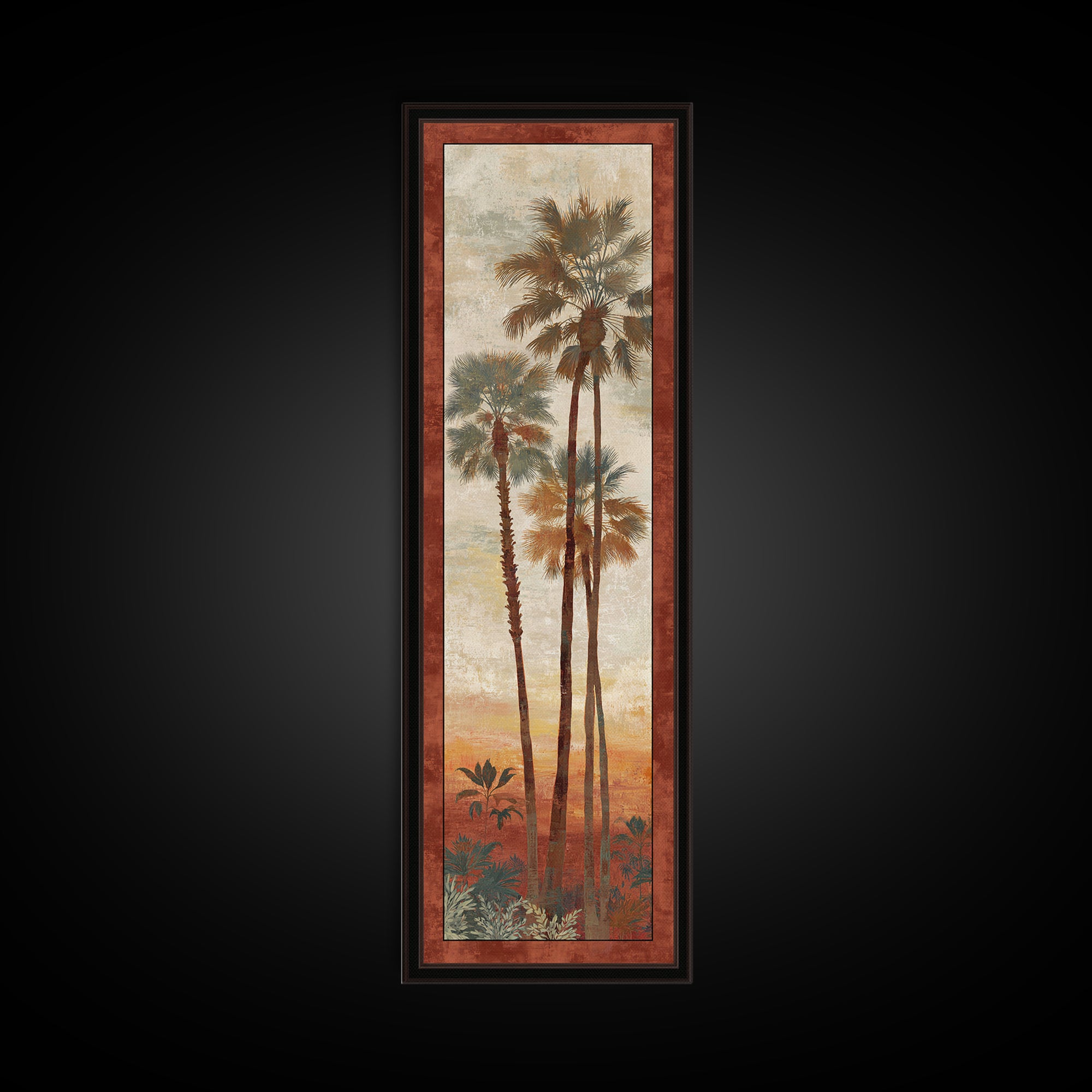 Palm Tree Silhouettes Framed Canvas Print, Tropical Art, Abstract Painting, Living Room Decor, Fine Art, Tropic, Gallery Decor, TRO-1x3-64