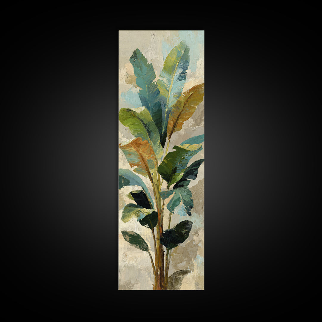 Banana Leaves Layered Framed Canvas Print, Tropical Art, Wall Art, Living Room Decor, Oil Painting, Tropic, Pink Wall Art, TRO-1x3-69